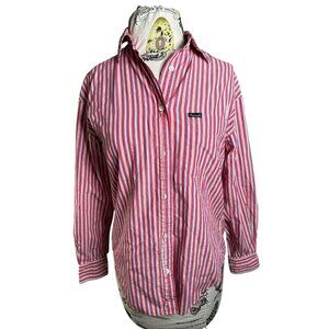 Faconnable Small Striped Shirt Womens 100% Cotton Long Sleeve Button Down